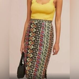 Anthropologie Vanessa Virginia Embroidered Midi Skirt Pencil size 8